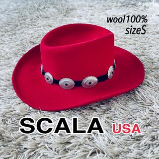 SCALA スカラ 帽子 ハット ポークパイ 赤 USA製 ウール sizeS(ハット)