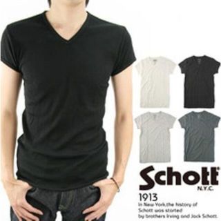 ショット(schott)の新品 SCHOTT ショット リブ Vネック Tシャツ L ブラック(Tシャツ/カットソー(半袖/袖なし))