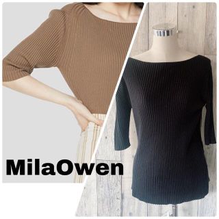 ミラオーウェン(Mila Owen)のMila Owen オフショル　ニット　トップス　7部丈　黒　ブラック　春(ニット/セーター)