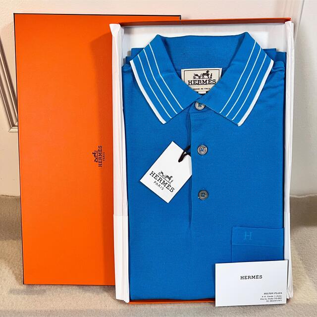 Hermes 未使用 エルメス エルメス ポロシャツ 半袖 ブルー 鹿の子 H ...
