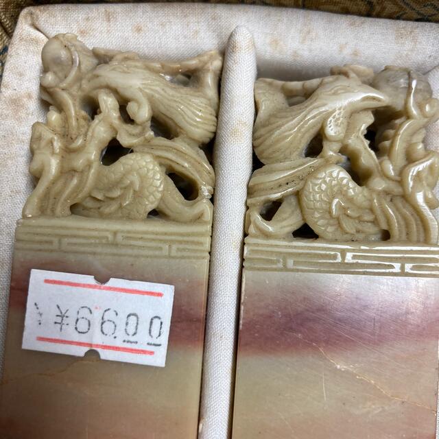 彫刻用材料 石6本セット 印鑑用? 海外で購入 龍や鳳凰?の彫り模様有り
