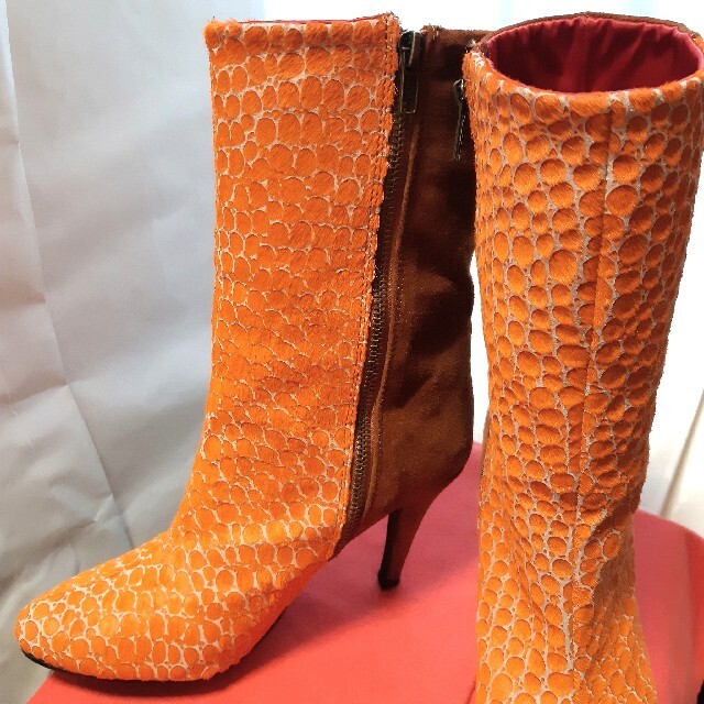 美品　ロング　ブーツ　ブーティ　ブラウン　オレンジ色　24㎝ レディースの靴/シューズ(ブーツ)の商品写真