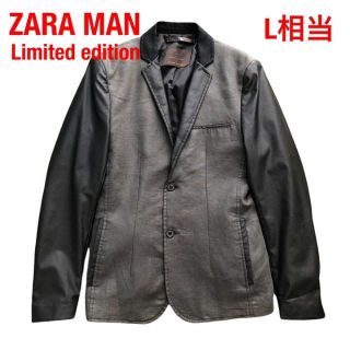 ザラ(ZARA)のZARAザラ　フェイクレザー切り替え　ジャケット　48　グリーン(テーラードジャケット)