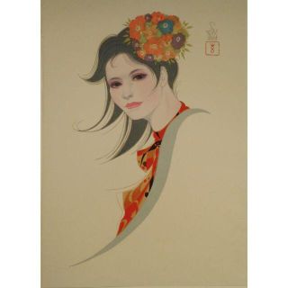 岩田専太郎 　　春浅く　(版画)