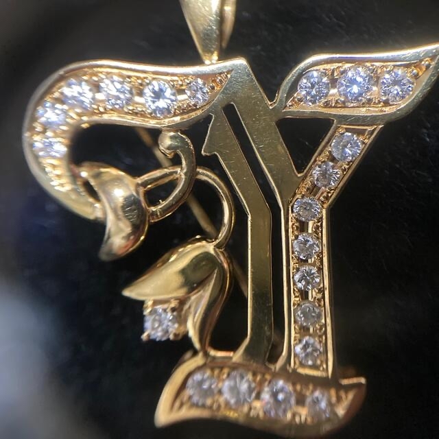 【タサキ】ヴィンテージ 18K ダイヤ イニシャルYブローチ&ペンダントトップ