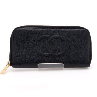 シャネル(CHANEL)の良品 シャネル キャビアスキン 長財布 ブラック レザー ココマーク COCO(財布)