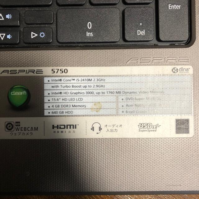 Acer(エイサー)の【ジャンク品】acer Aspire 5750G AS5750-N54E/K スマホ/家電/カメラのPC/タブレット(ノートPC)の商品写真