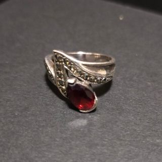 サンタモニカ(Santa Monica)のRed stone × marcasite vintage Ring(リング(指輪))