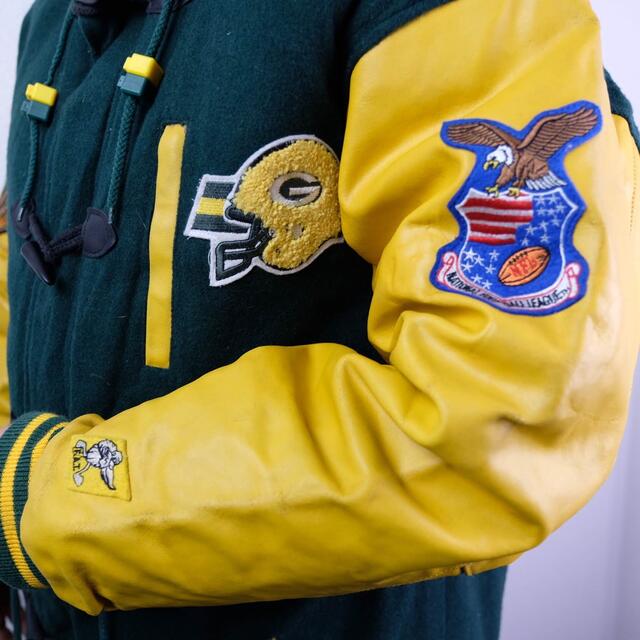 Santa Monica(サンタモニカ)の90s USA古着　NFL PACKERS スタジャン　ダッフルコート　レザー メンズのジャケット/アウター(ダッフルコート)の商品写真