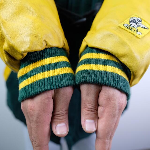 Santa Monica(サンタモニカ)の90s USA古着　NFL PACKERS スタジャン　ダッフルコート　レザー メンズのジャケット/アウター(ダッフルコート)の商品写真