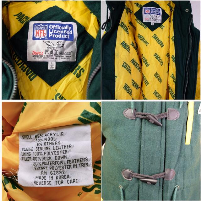 Santa Monica(サンタモニカ)の90s USA古着　NFL PACKERS スタジャン　ダッフルコート　レザー メンズのジャケット/アウター(ダッフルコート)の商品写真