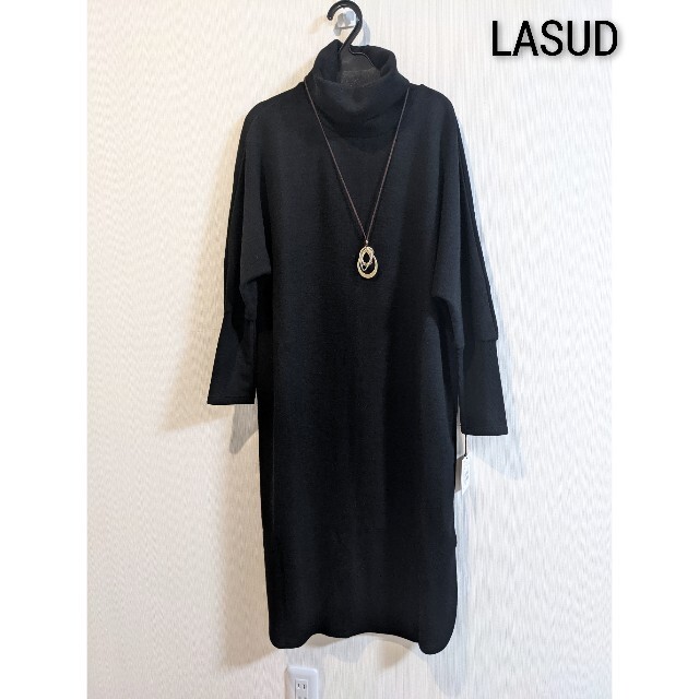 定価14000円 LASUD ニットワンピース クロ 送料無料LASUDラッシュッド状態