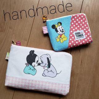 ディズニー(Disney)のハンドメイド ミッキー&ミニーベイビー マルチポーチ カードポーチ 小物ポーチ(ポーチ)