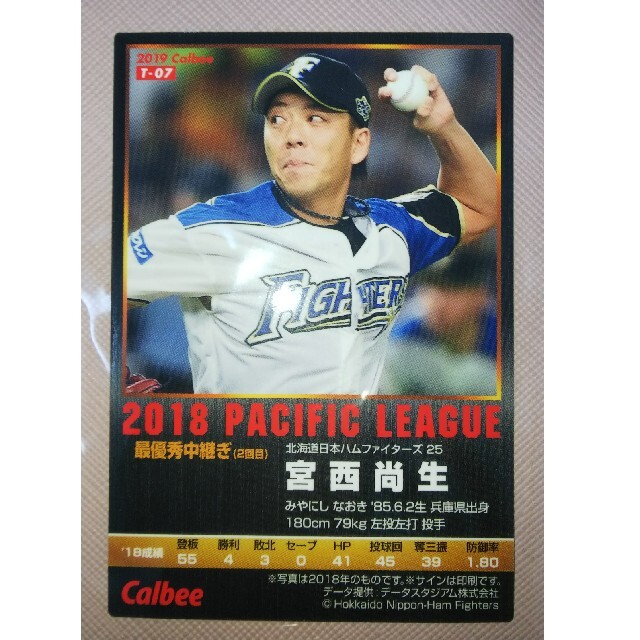 北海道日本ハムファイターズ(ホッカイドウニホンハムファイターズ)の宮西尚生 プロ野球チップス カード 印刷サイン入り エンタメ/ホビーのタレントグッズ(スポーツ選手)の商品写真