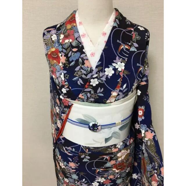 ギフト 【小紋】更紗柄 藍染 シルク加工 しつけ糸有 未使用 | www