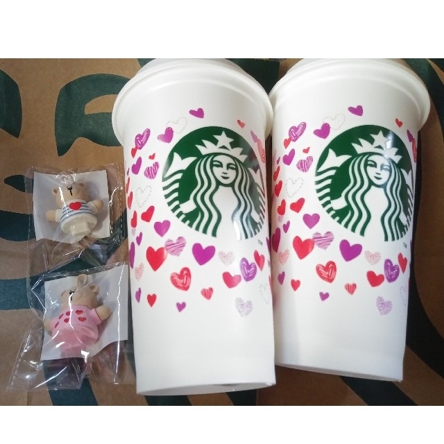 Starbucks Coffee(スターバックスコーヒー)のスターバックス　バレンタイン　リユーザブルカップ　ベアリスタキャップ　スタバ エンタメ/ホビーのコレクション(その他)の商品写真