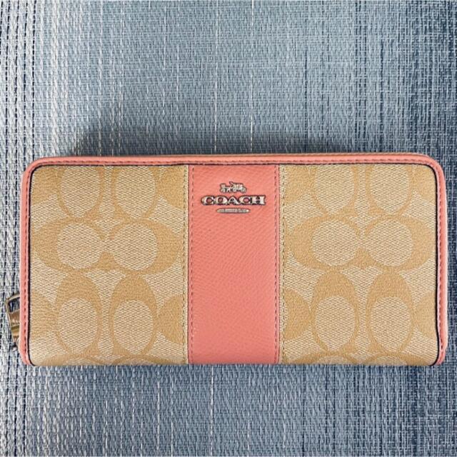 coach(コーチ) 長財布 シグネチャーシリーズ ライトカーキ×ローズ - 財布