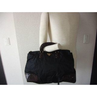 プラダ(PRADA)の●9.5万プラダ黒クロコ型押しレザー革ST.COCCOボストンバッグ希少●良美↑(ボストンバッグ)