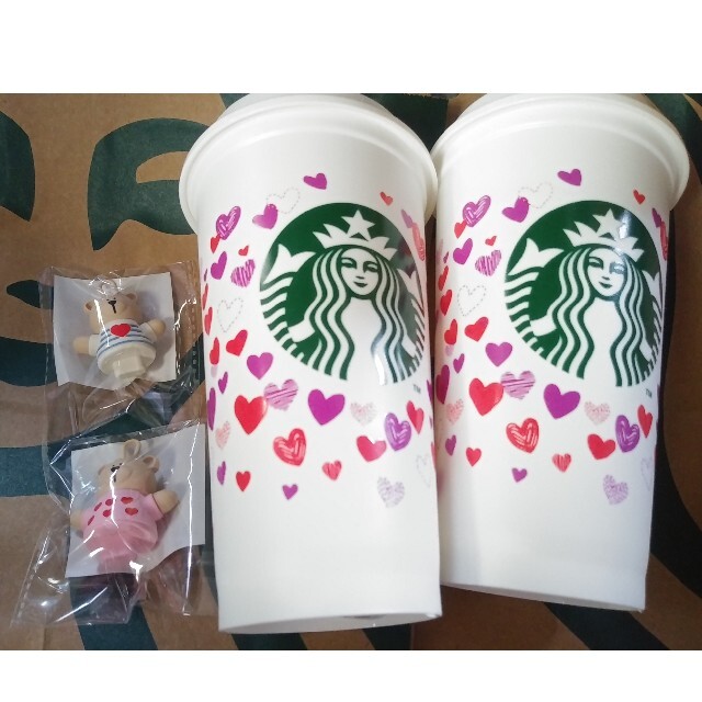 Starbucks Coffee(スターバックスコーヒー)のスターバックス　バレンタイン　リユーザブルカップ　ベアリスタ　スタバ　キャップ エンタメ/ホビーのコレクション(その他)の商品写真
