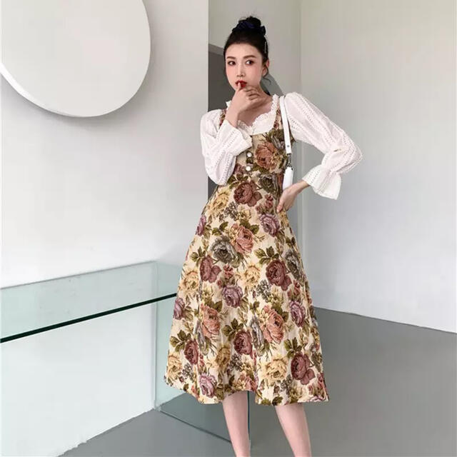 ゴブラン柄 ジャンパースカート ワンピース 花柄 bibiy zara ゴブラン柄 ジャンパースカート ワンピース 花柄 bibiy zara