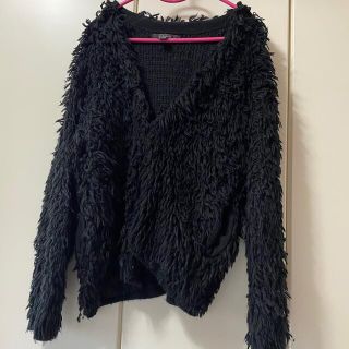 フォーエバートゥエンティーワン(FOREVER 21)のForever21 ニット カーディガン 黒 ボア(カーディガン)