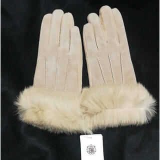 クーコ(COOCO)の新品　クーコ　COOCO 手袋　ラビットファー付豚革　レザーグローブ ベージュ(手袋)
