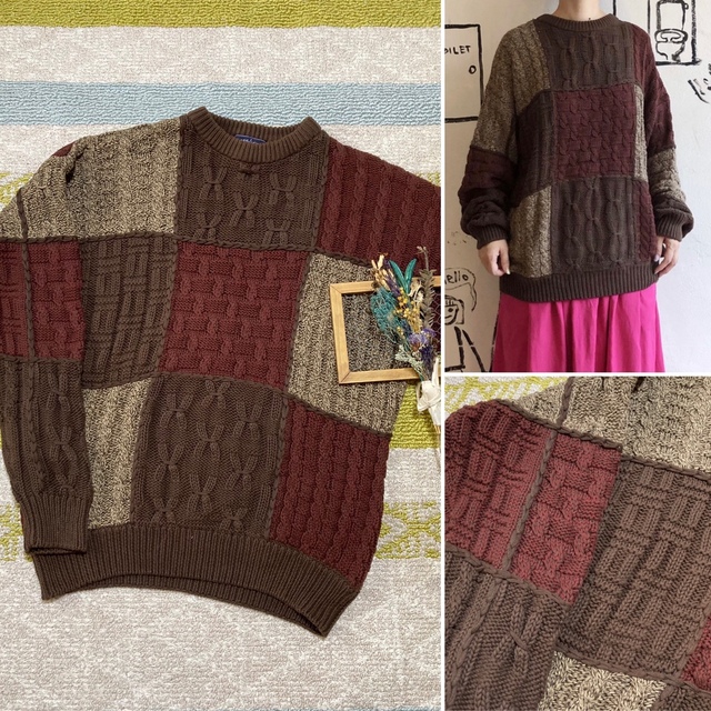 Lochie(ロキエ)のvintage brown switching cotton knit レディースのトップス(ニット/セーター)の商品写真