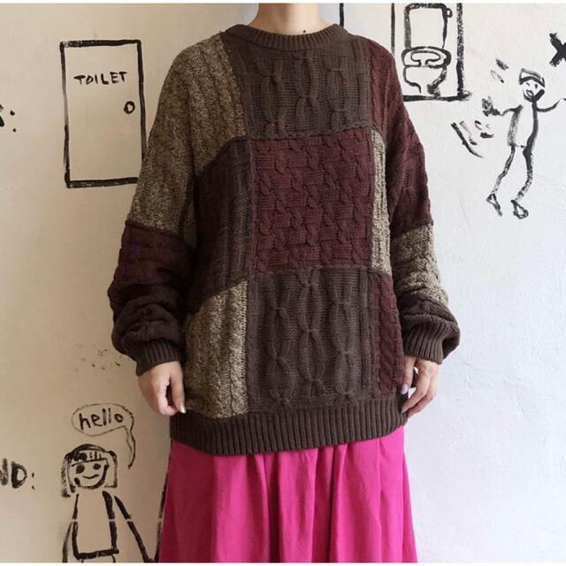 Lochie(ロキエ)のvintage brown switching cotton knit レディースのトップス(ニット/セーター)の商品写真