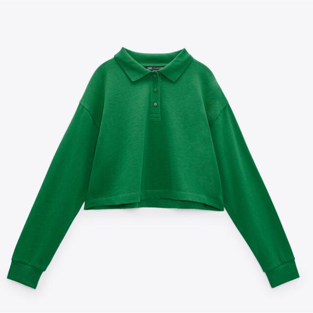 ZARA(ザラ)の【新品・未使用】ZARA グリーン 襟付き ロンT ポロシャツ レディースのトップス(Tシャツ(長袖/七分))の商品写真