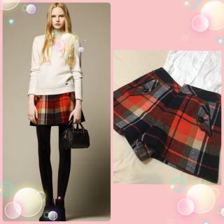 バーバリー(BURBERRY)のカタログ掲載☆美品バーバリー 秋冬チェックキュロットスカート☆オレンジ(キュロット)