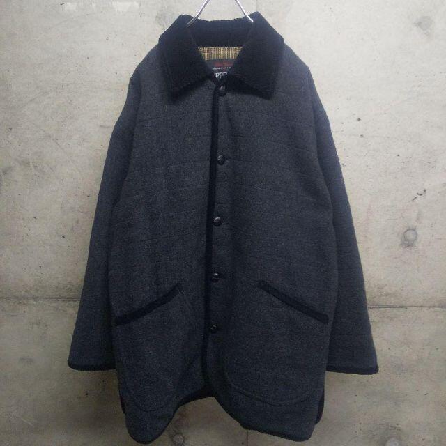 VINTAGE ウールコート 日本製 ウールジャケット　黒グレー　L