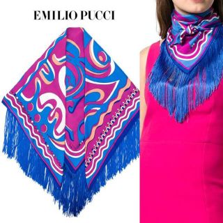 エミリオプッチ(EMILIO PUCCI)のエミリオプッチ■新品　ロングフリンジ　三角シルクスカーフ　ショール(マフラー/ショール)