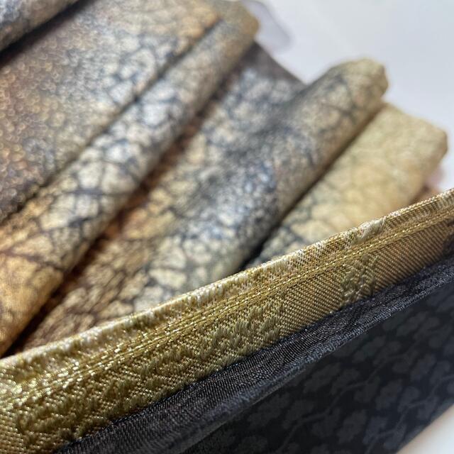 専用ページ 未使用 全通 袋帯 斜縞 茶色と紺とクリームに金糸 正絹 - 帯