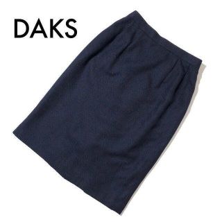 ダックス(DAKS)のダックス ツイード膝丈タイトスカート ネイビー L 古着 上品シンプルデザイン(ひざ丈スカート)