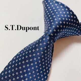 エステーデュポン(S.T. Dupont)の美品 エス テー デュポン ネクタイ ハイブランド 小紋柄 光沢 青 ビジネス(ネクタイ)