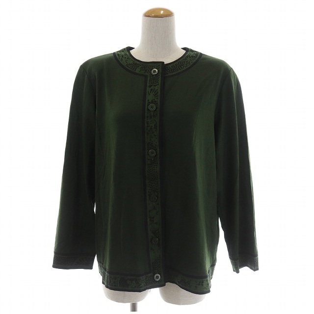 レオナール ファッション カーディガン ジャケット 長袖 絹混 LL 緑 黒