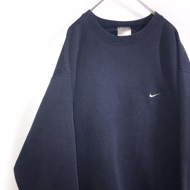 【USA製】NIKE ナイキ スウェット 刺繍ロゴ 紺 ネイビー ゆるだぼ XL