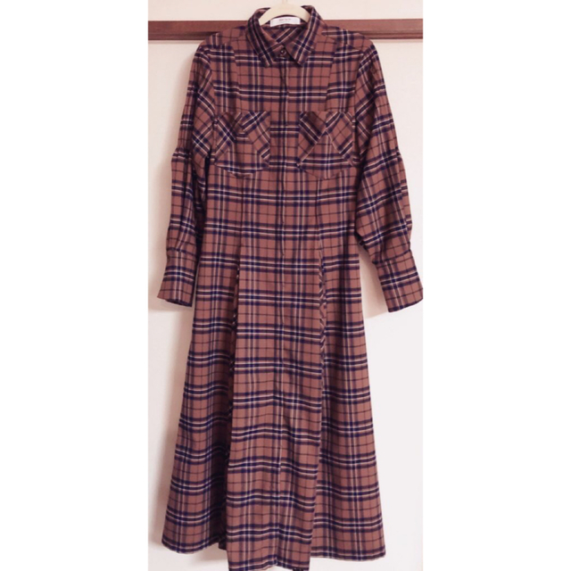 Checkered Pleats Long Shirt Dress M レディースのワンピース(ロングワンピース/マキシワンピース)の商品写真