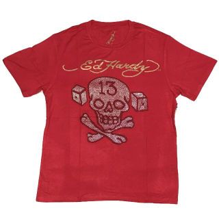 エドハーディー(Ed Hardy)のエド・ハーディ ダイススカル13 ストーン Tシャツ レッド M(Tシャツ/カットソー(半袖/袖なし))