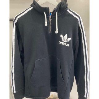 アディダス(adidas)のadidas アディダス ハーフジップパーカー  XOサイズ 黒 試着のみ！(パーカー)