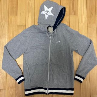 ステューシーSTUSSY グレー ストライプ ジップパーカー 裏起毛 Mサイズ