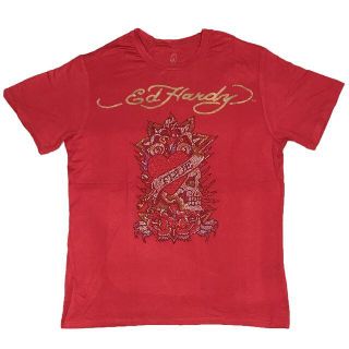 エドハーディー(Ed Hardy)のエド・ハーディ TRUE SCULL ストーンプリント Tシャツ レッド M(Tシャツ/カットソー(半袖/袖なし))