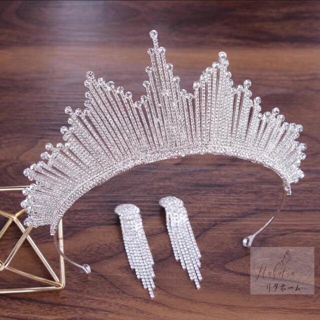 ウェディング 花嫁2点セット .アクセサリー ティアラ+イヤリング