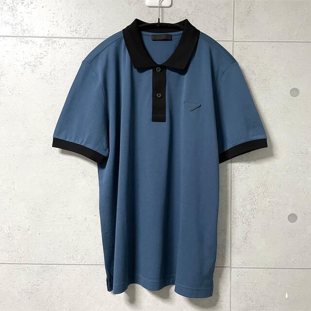PRADA - PRADA 鹿の子 ポロシャツ ダークブルー × ブラック S