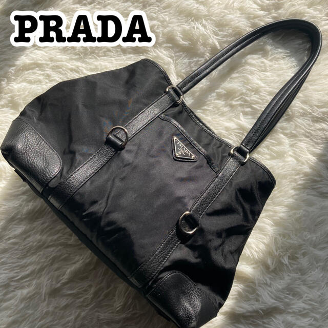 極美品　プラダ　PRADA トートバッグ　 ナイロン　ブラック　三角プレート