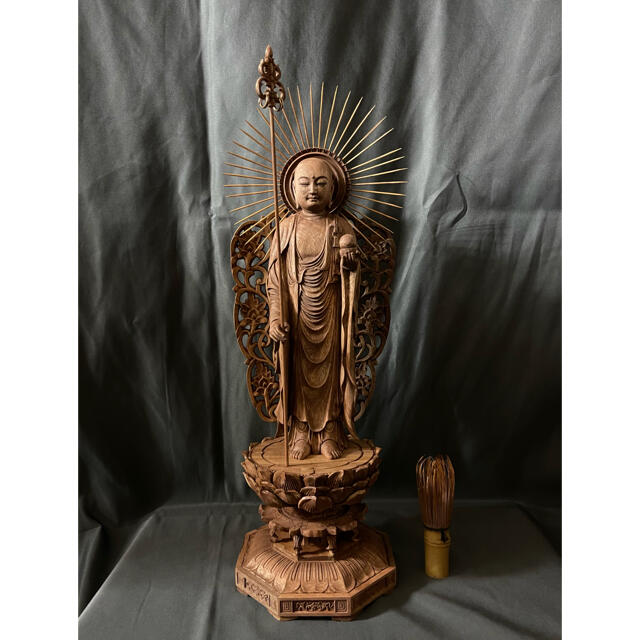 大型高46cm 井波彫刻　仏教工芸品　楠材製　極上彫　木彫仏像　地蔵菩薩立像