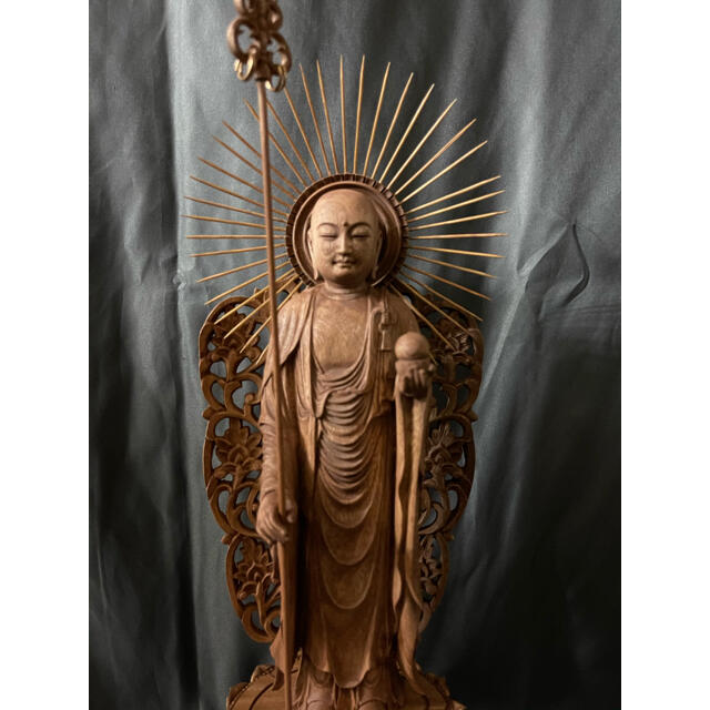 大型高46cm 井波彫刻　仏教工芸品　楠材製　極上彫　木彫仏像　地蔵菩薩立像