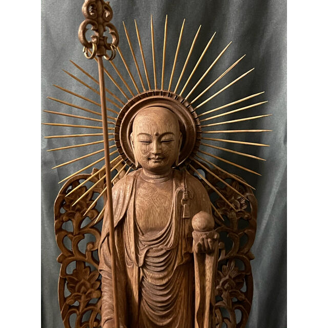 大型高46cm 井波彫刻　仏教工芸品　楠材製　極上彫　木彫仏像　地蔵菩薩立像