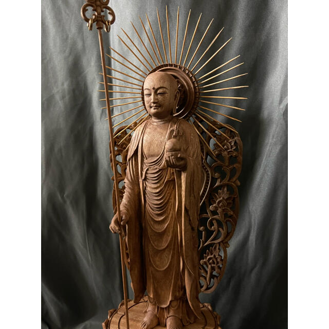 大型高46cm 井波彫刻　仏教工芸品　楠材製　極上彫　木彫仏像　地蔵菩薩立像