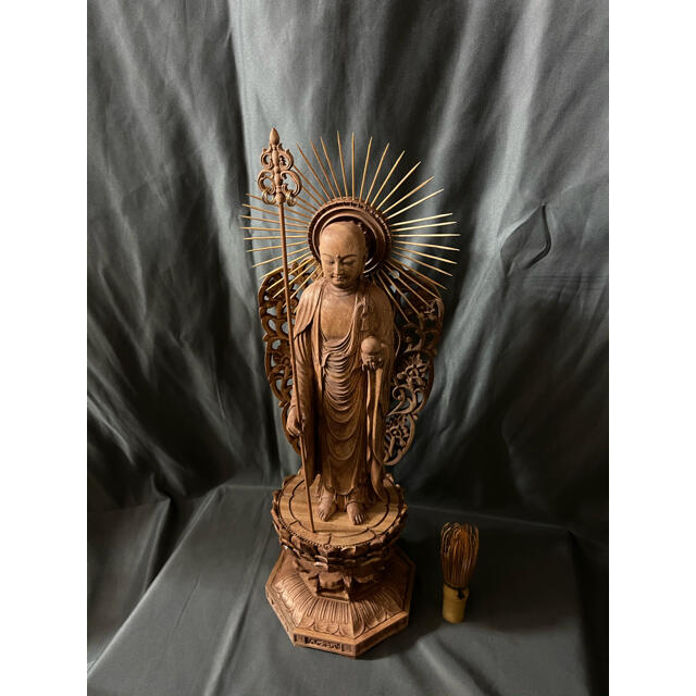 大型高46cm 井波彫刻　仏教工芸品　楠材製　極上彫　木彫仏像　地蔵菩薩立像